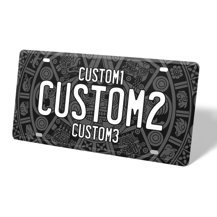 Aztec Calendar Black Metal License Plate