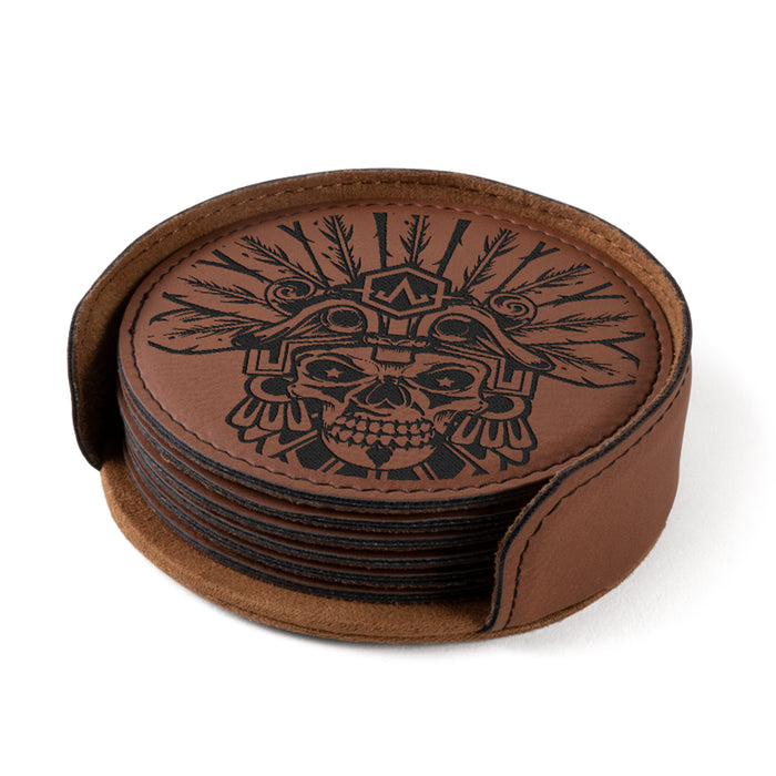 Leatherette Coaster - Aztec Skull