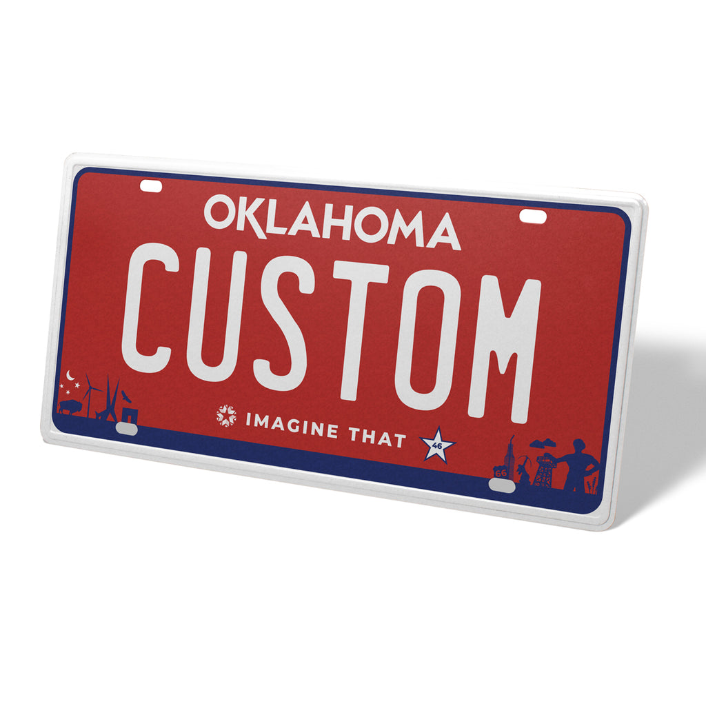 Oklahoma Red Metal License Plate