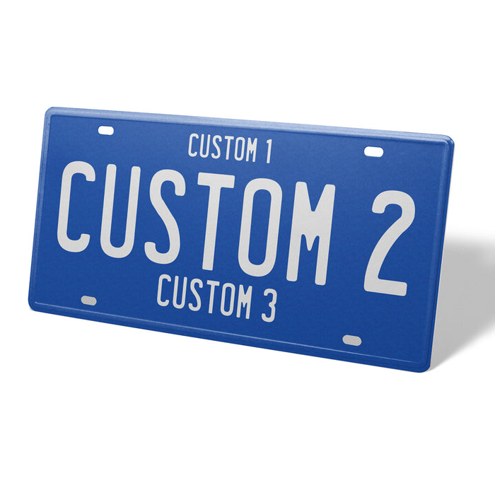 Blue & White Universal Metal License Plate