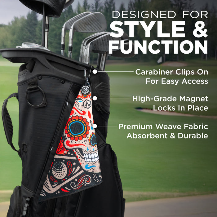 Magnetic Golf Towel Sugar Skull