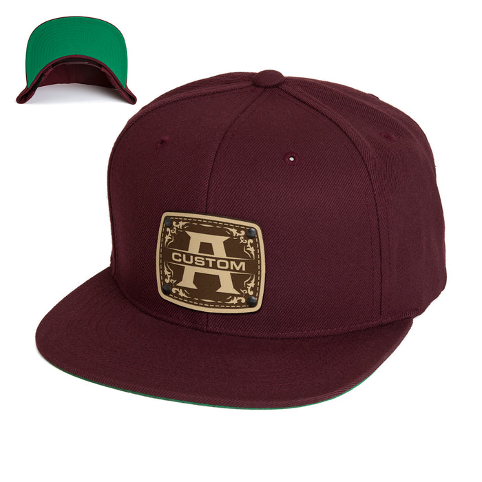 Monogram Custom Leather Patch Hat - Citylocs, Snapback / One Size Fits All / Maroon