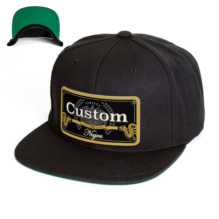 Model Black Beverage Label Custom Hat