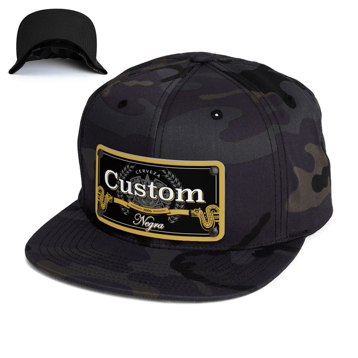 Model Black Beverage Label Custom Hat
