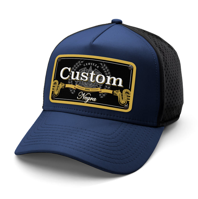 Model Black Beverage Label Custom Hat