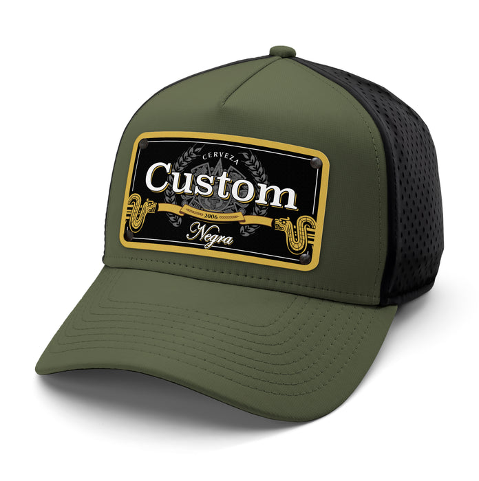 Model Black Beverage Label Custom Hat