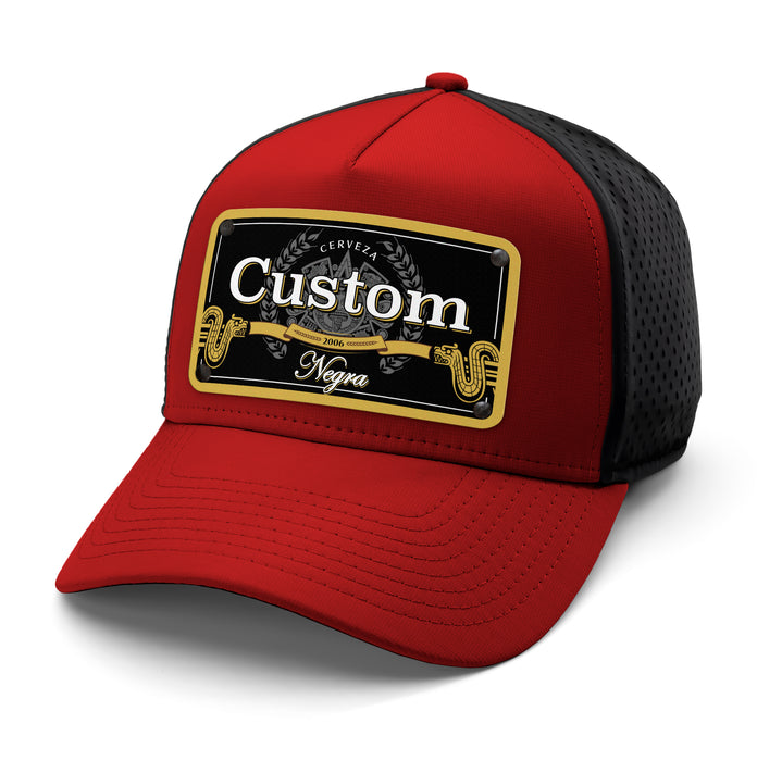 Model Black Beverage Label Custom Hat
