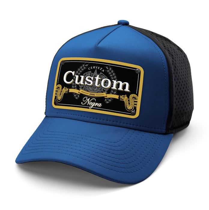 Model Black Beverage Label Custom Hat