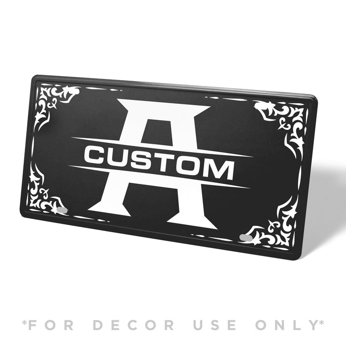 Black Monogram Metal License Plate