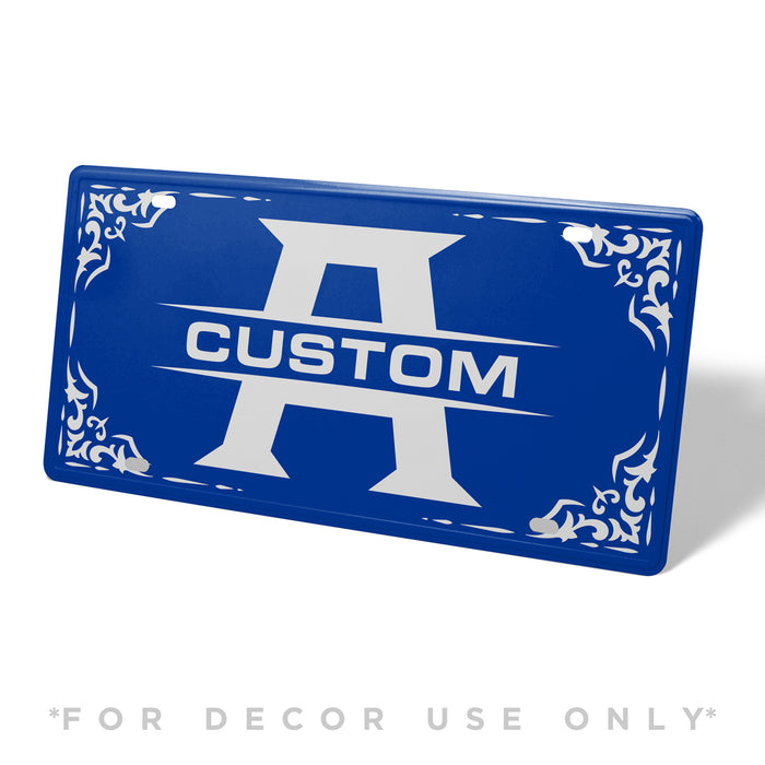 Blue Monogram Metal License Plate