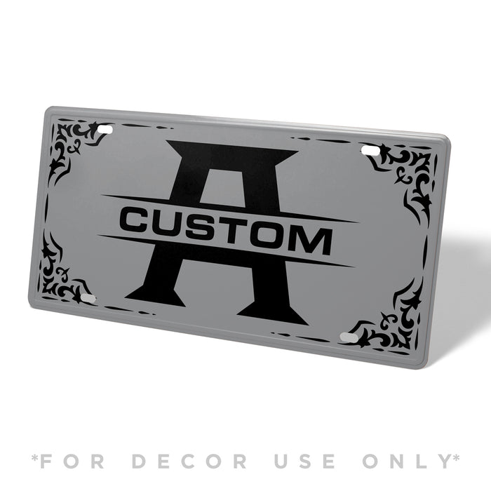 Gray Monogram Metal License Plate