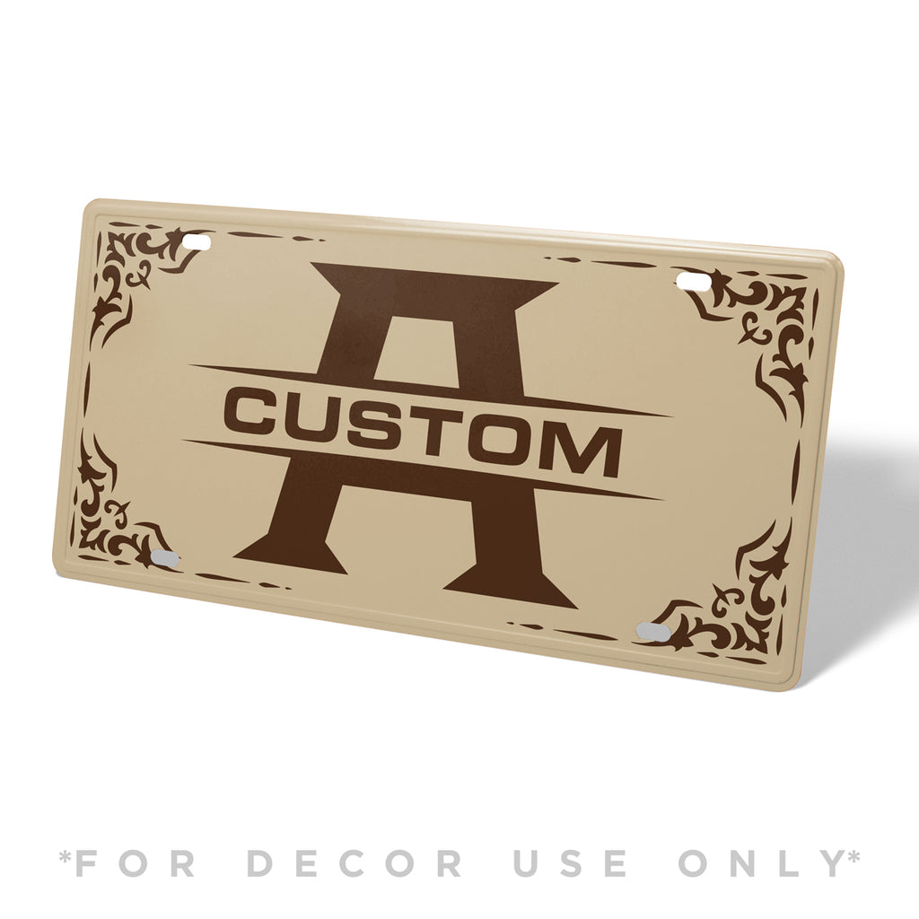 Tan Monogram Metal License Plate