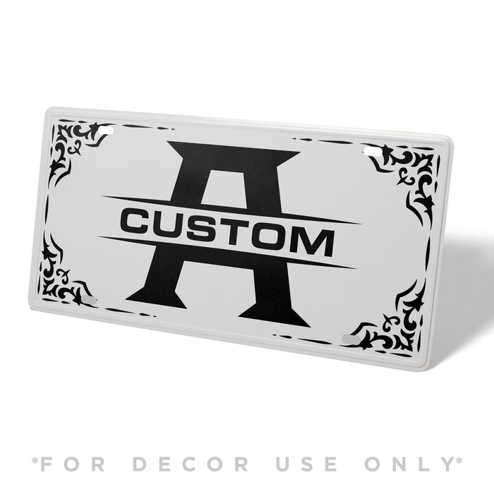 White Monogram Metal License Plate