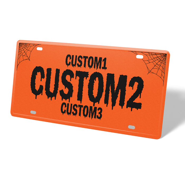 Orange & Black Spooky Universal Metal License Plate