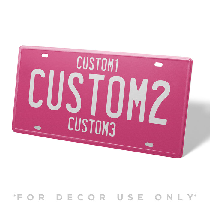 Pink & White Universal Metal License Plate