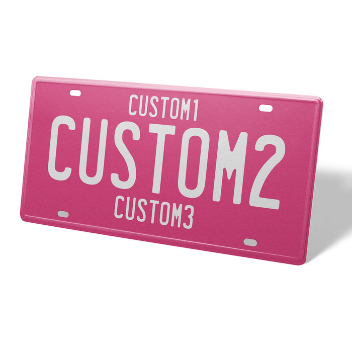 Pink & White Universal Metal License Plate