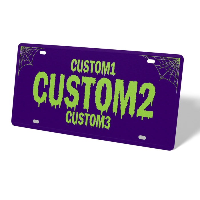 Purple & Green Spooky Universal Metal License Plate