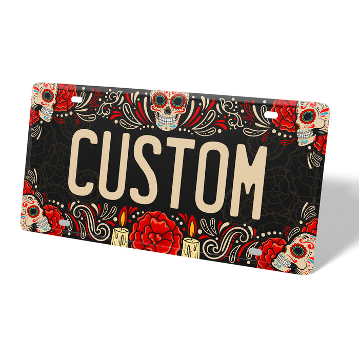 Sugar Skull Metal License Plate