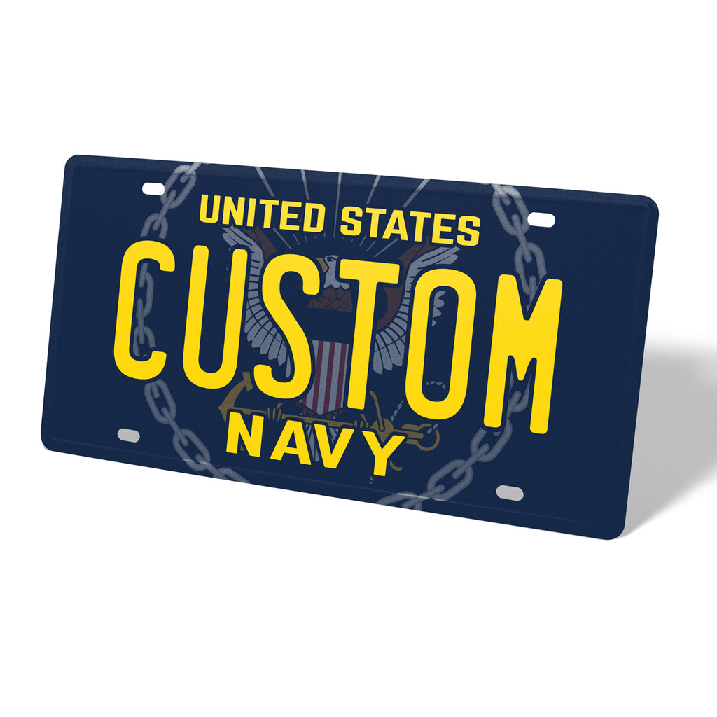 Navy Metal License Plate