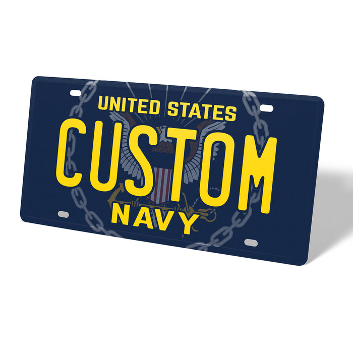 Navy Metal License Plate