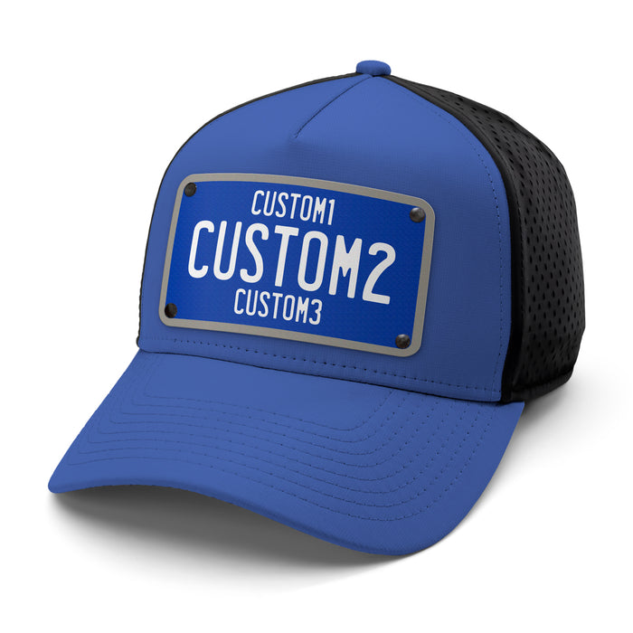 Blue & White Universal License Plate Hat