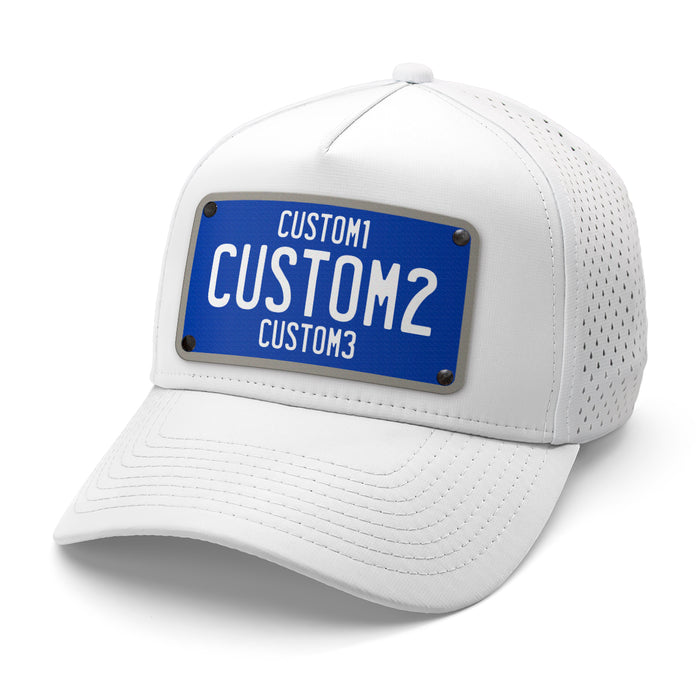 Blue & White Universal License Plate Hat