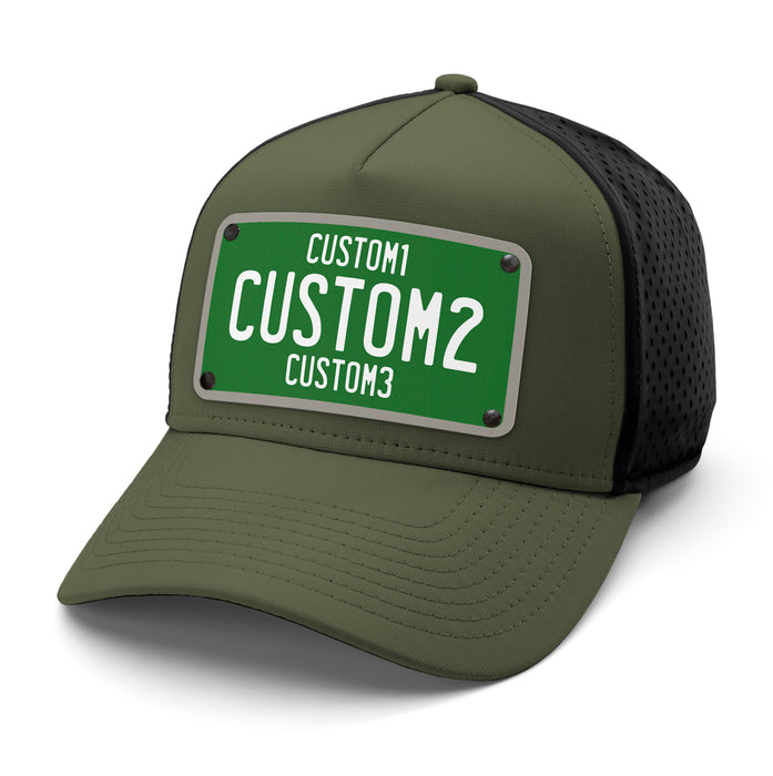 Green & White Universal License Plate Hat