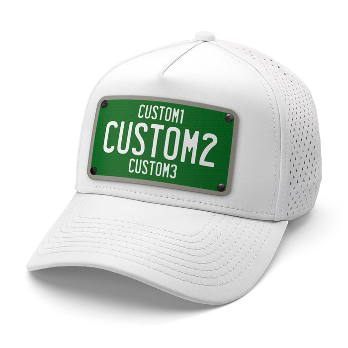 Green & White Universal License Plate Hat