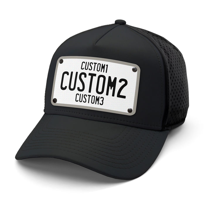 White & Black Universal License Plate Hat