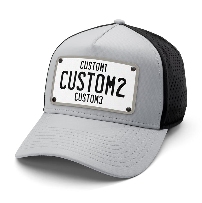 White & Black Universal License Plate Hat