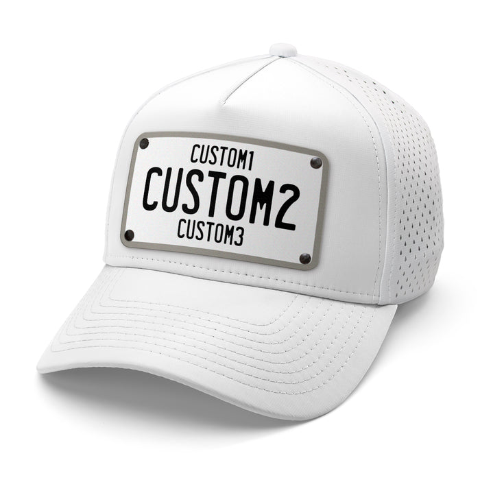 White & Black Universal License Plate Hat