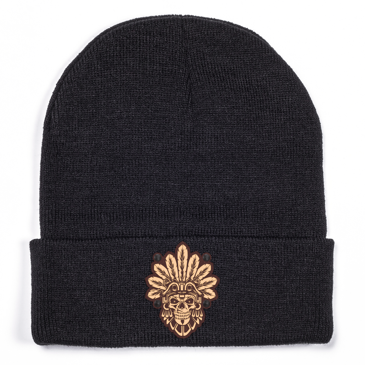 帽子 roen skull leather patch beanie Aztec-Skull-Engraved-Leather-