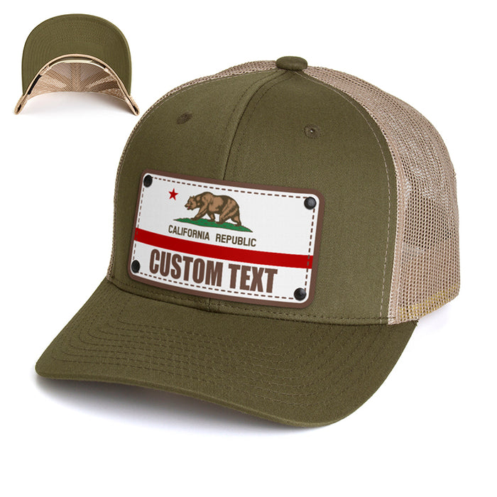 Custom California Flag Hat - Citylocs, Trucker / One Size Fits All / Brown & Khaki Mesh TR