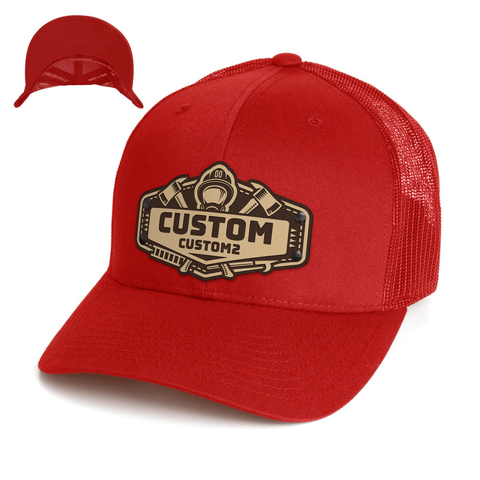 Fire Department Custom Leather Patch Hat - Citylocs, Snapback / One Size Fits All / Red