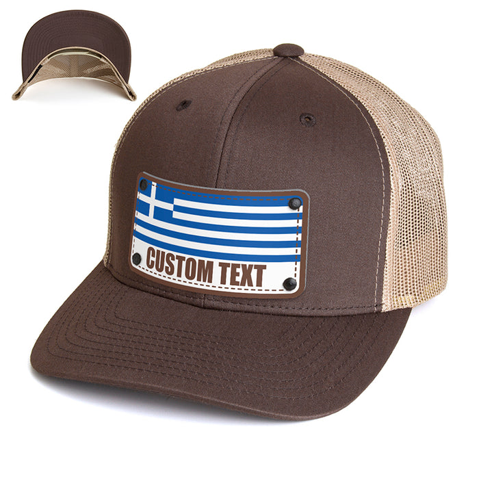 Custom Greece Flag Hat - Citylocs, Trucker / One Size Fits All / Moss & Khaki Mesh TR