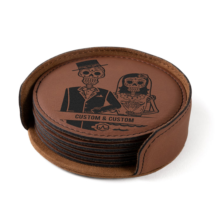 Leatherette Coaster - Bride & Groom