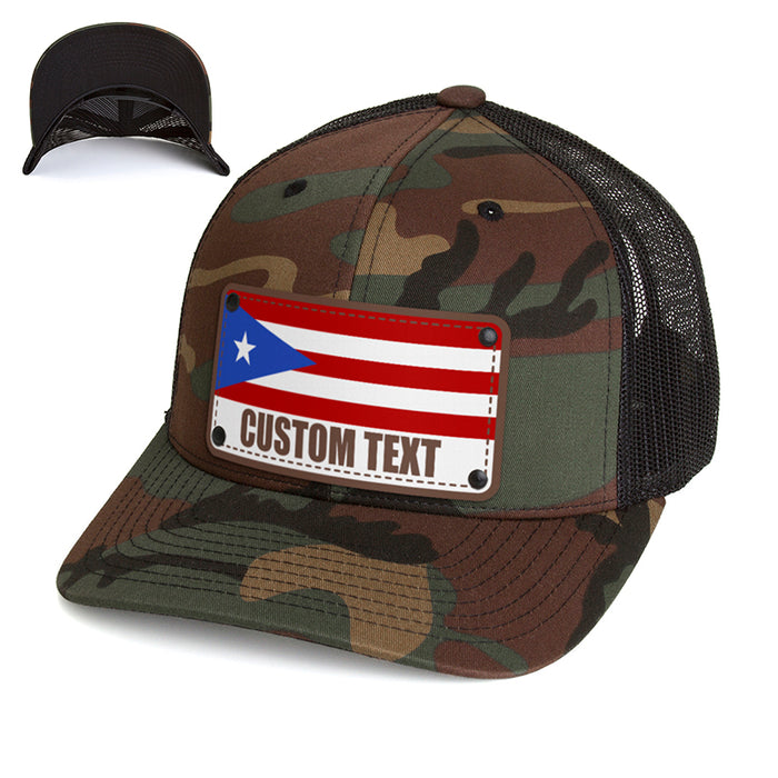Custom Puerto Rico Flag Hat - Citylocs, Trucker / One Size Fits All / Brown & Khaki Mesh TR