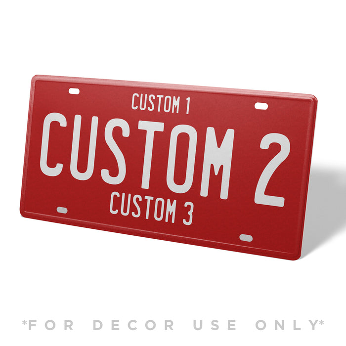 Red & White Universal Metal License Plate