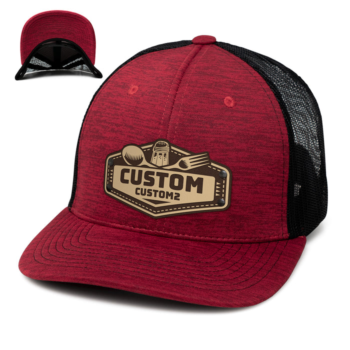Restaurant Custom Leather Patch Hat - Citylocs, Trucker / One Size Fits All / Camo & Blk Mesh TR