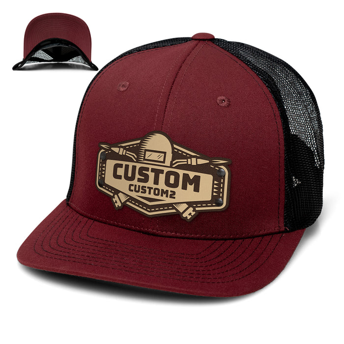 Welding Custom Leather Patch Hat - Citylocs, Snapback / One Size Fits All / Maroon