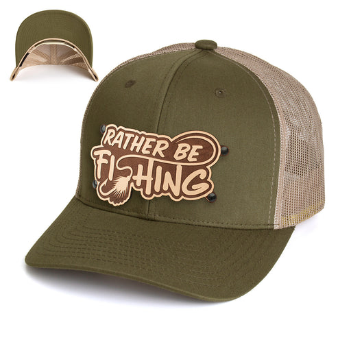 Get Hooked with The Rather Be Fishing Trucker Hat Brown & Khaki Mesh TR