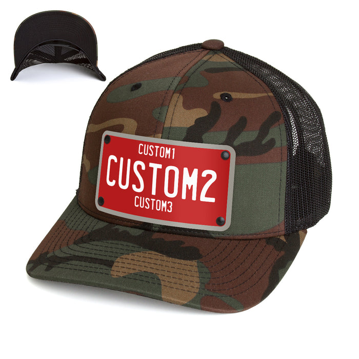 Red & White Universal License Plate Hat