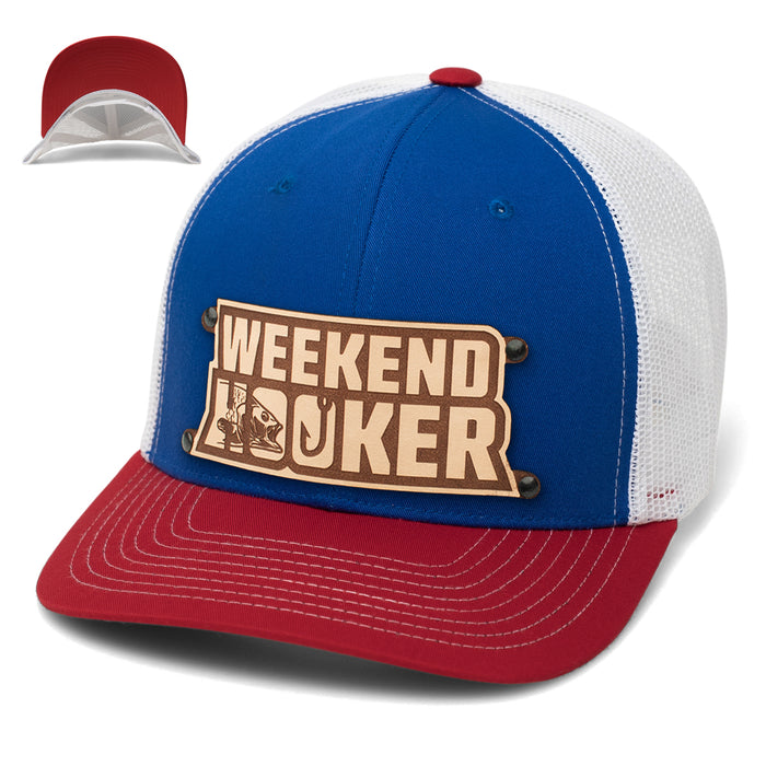 Weekend Hooker Fishing Hat - Breathable and Stylish Trucker Hat Blue, Red & Wht Mesh TR